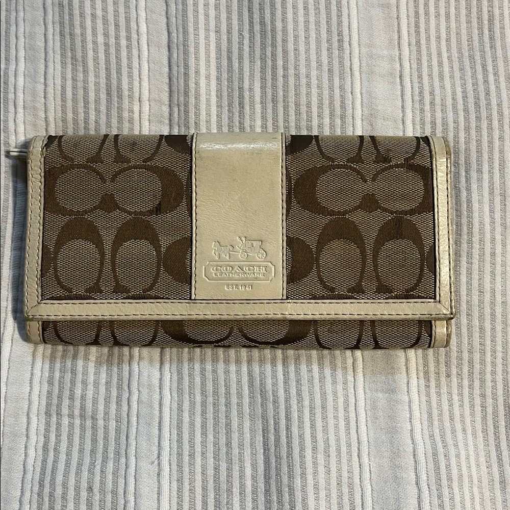 Coach Signature Brown and Cream Wallet